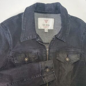 GUESS Los Angeles Denim Jacket L/G Black Zip Up Moto Vintage Americana Grunge